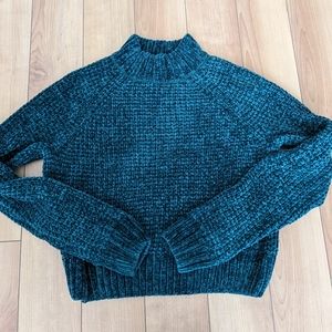 H&M Forest Green Cropped Boxy Sweater Mock Neck Size S
